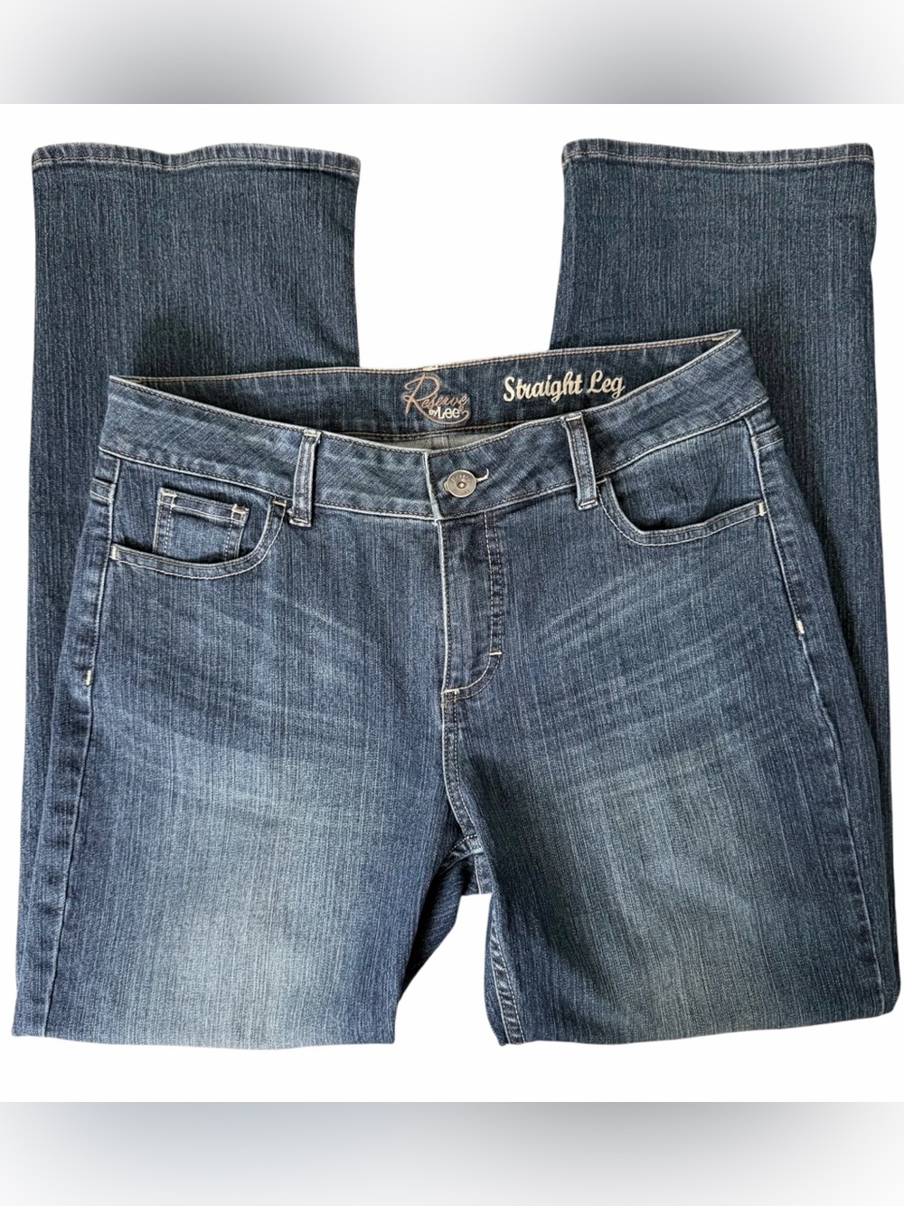 LEE Reserve by Lee Womens Jeans 14P Straight Leg Medium Wash Studded 29" Inseam